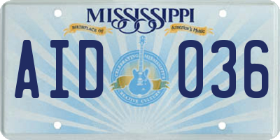 MS license plate AID036