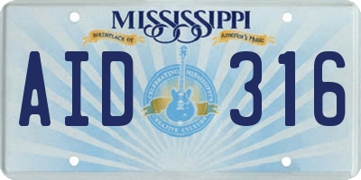 MS license plate AID316
