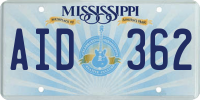 MS license plate AID362