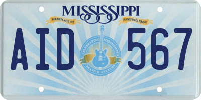 MS license plate AID567