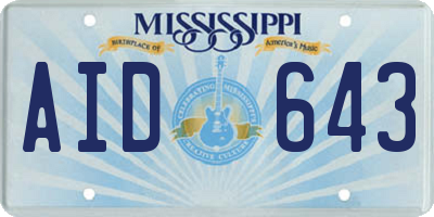 MS license plate AID643