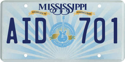 MS license plate AID701