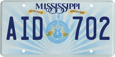 MS license plate AID702