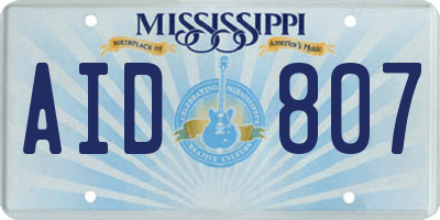 MS license plate AID807