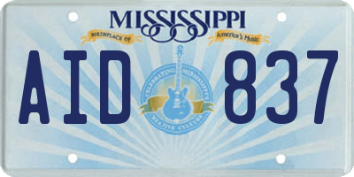 MS license plate AID837