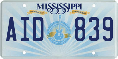 MS license plate AID839