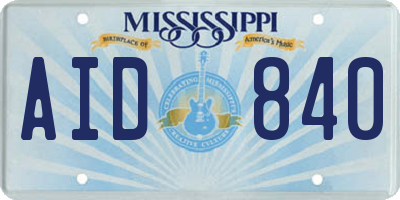 MS license plate AID840