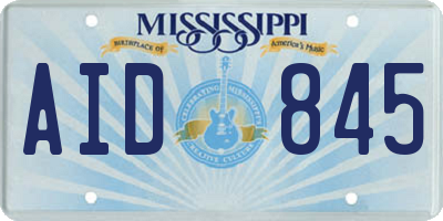 MS license plate AID845
