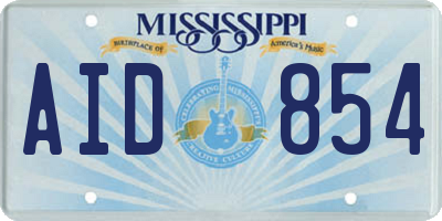 MS license plate AID854