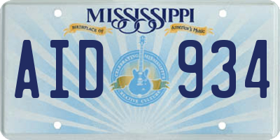 MS license plate AID934