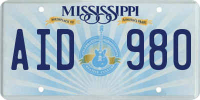 MS license plate AID980