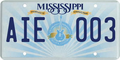 MS license plate AIE003