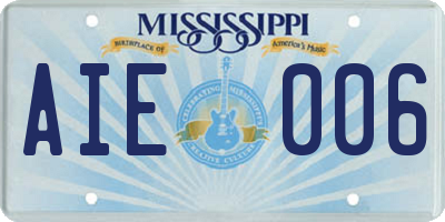 MS license plate AIE006