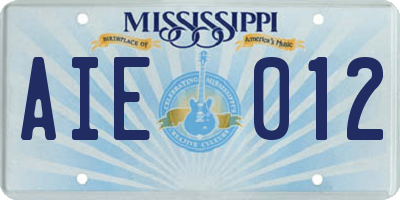 MS license plate AIE012