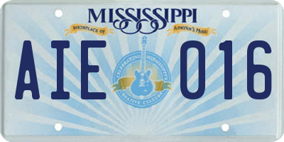 MS license plate AIE016