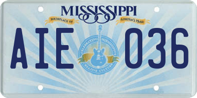 MS license plate AIE036
