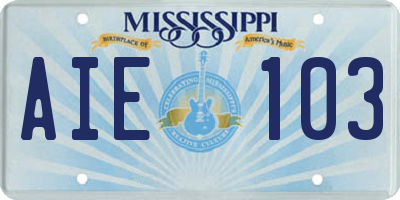 MS license plate AIE103