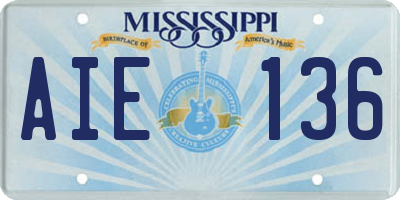 MS license plate AIE136