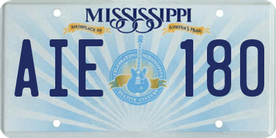 MS license plate AIE180