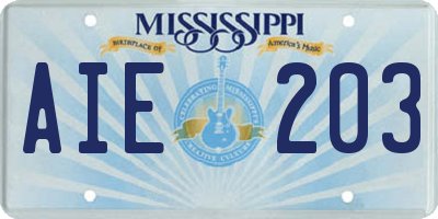 MS license plate AIE203