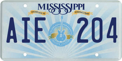 MS license plate AIE204