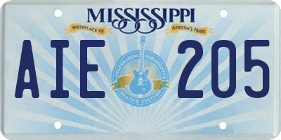 MS license plate AIE205