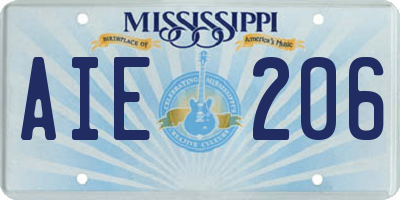 MS license plate AIE206