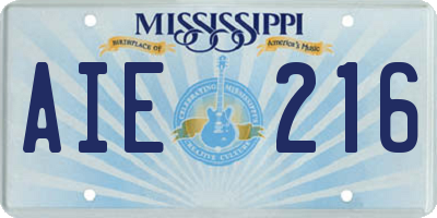 MS license plate AIE216