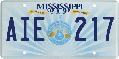 MS license plate AIE217