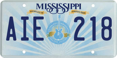 MS license plate AIE218