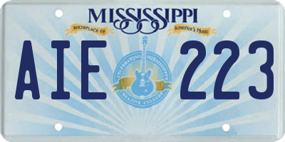 MS license plate AIE223