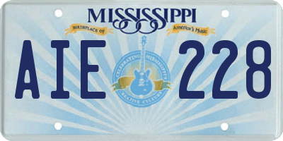 MS license plate AIE228