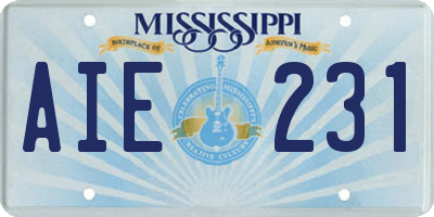 MS license plate AIE231