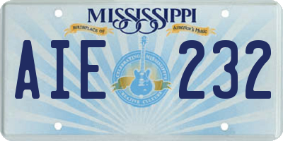 MS license plate AIE232