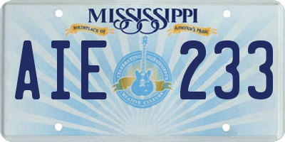 MS license plate AIE233