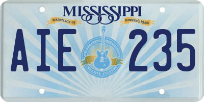 MS license plate AIE235