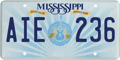MS license plate AIE236