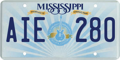 MS license plate AIE280