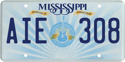 MS license plate AIE308