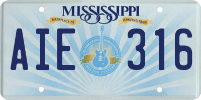 MS license plate AIE316