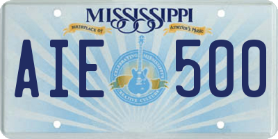 MS license plate AIE500