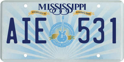 MS license plate AIE531