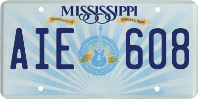 MS license plate AIE608