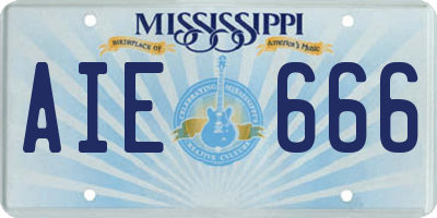 MS license plate AIE666