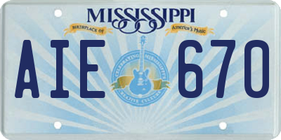 MS license plate AIE670