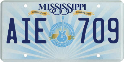 MS license plate AIE709
