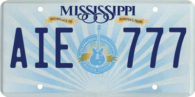 MS license plate AIE777