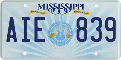 MS license plate AIE839