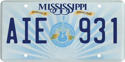MS license plate AIE931