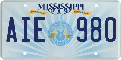 MS license plate AIE980